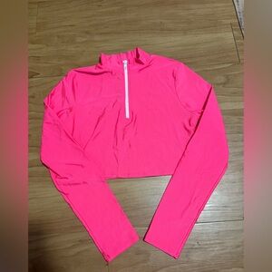 Fashion Nova Neon Pink Long Sleeve Crop Top with Front Zipper